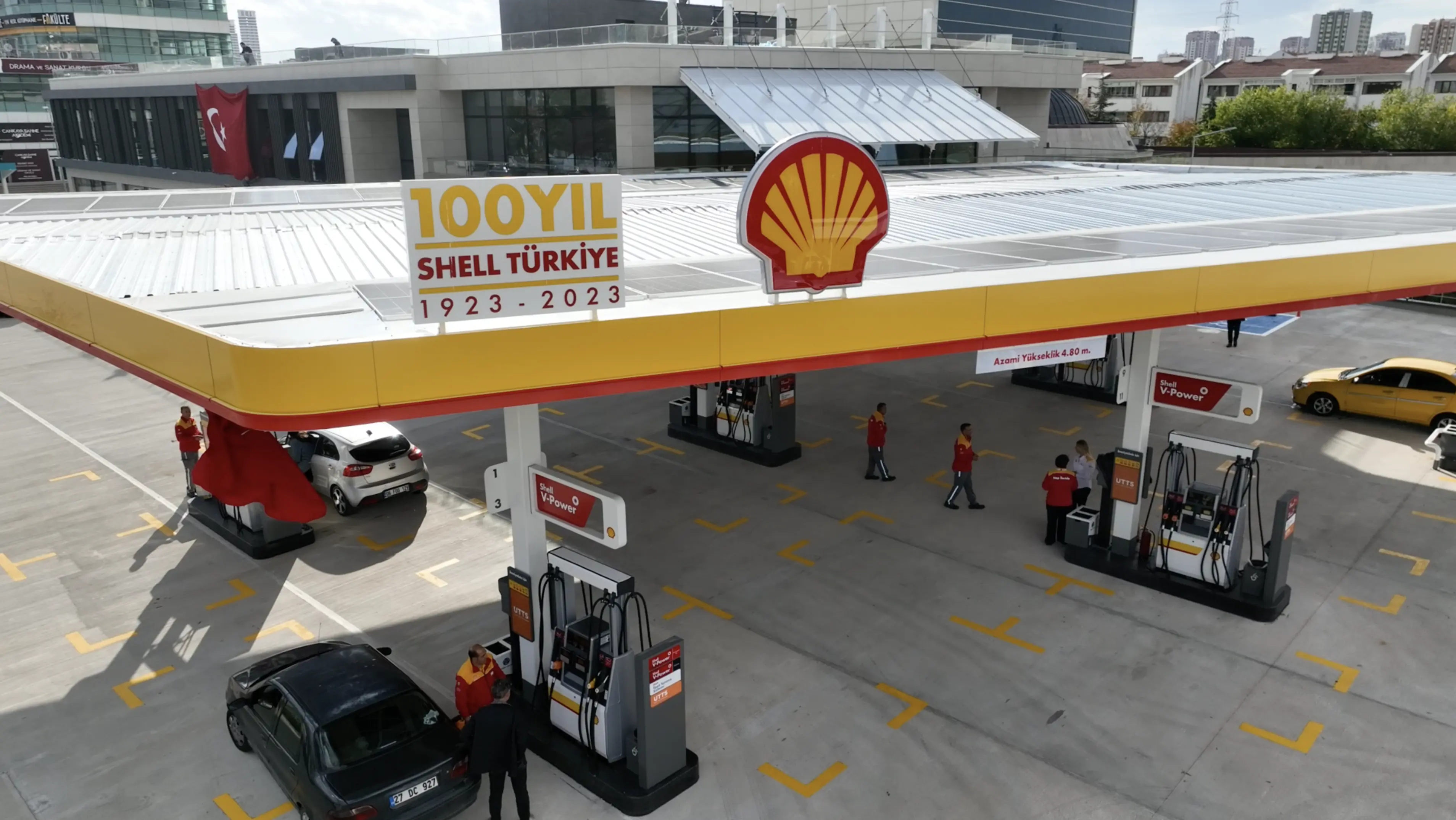 Shell fuel station at sunset